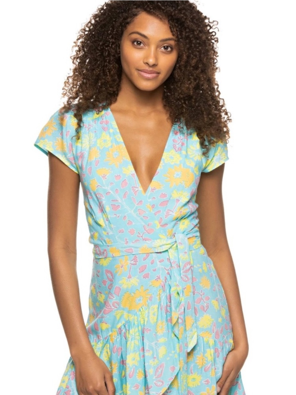 Floral Tie-Waist Swim Coverup in Light Blue